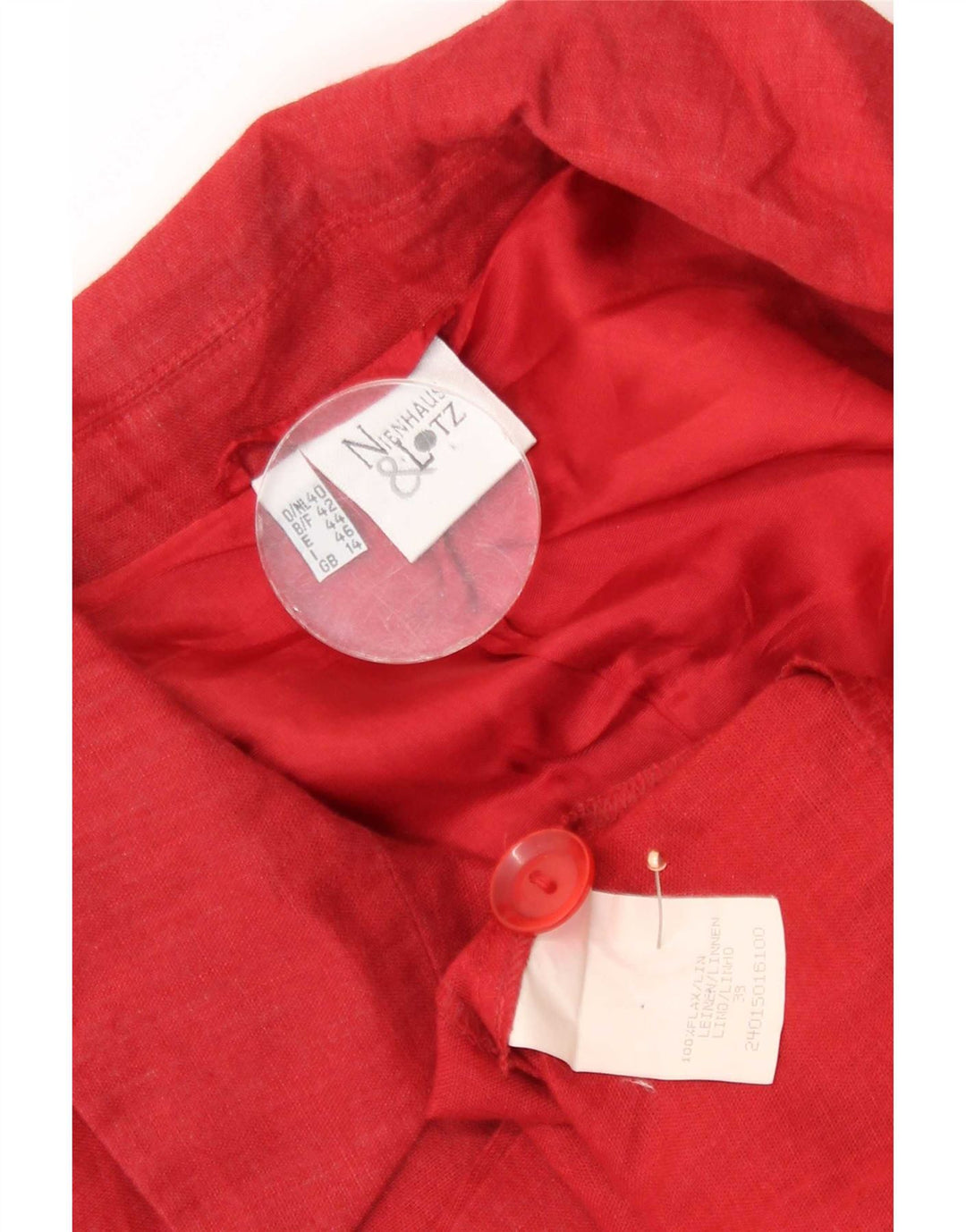 Nienhouse & Lotz Womens 3 Button Blazer Jacket UK 14 Large Red Linen
