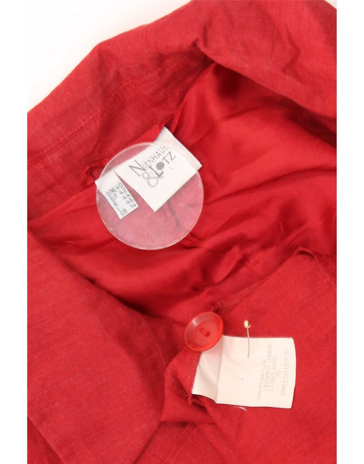 Nienhouse & Lotz Womens 3 Button Blazer Jacket UK 14 Large Red Linen