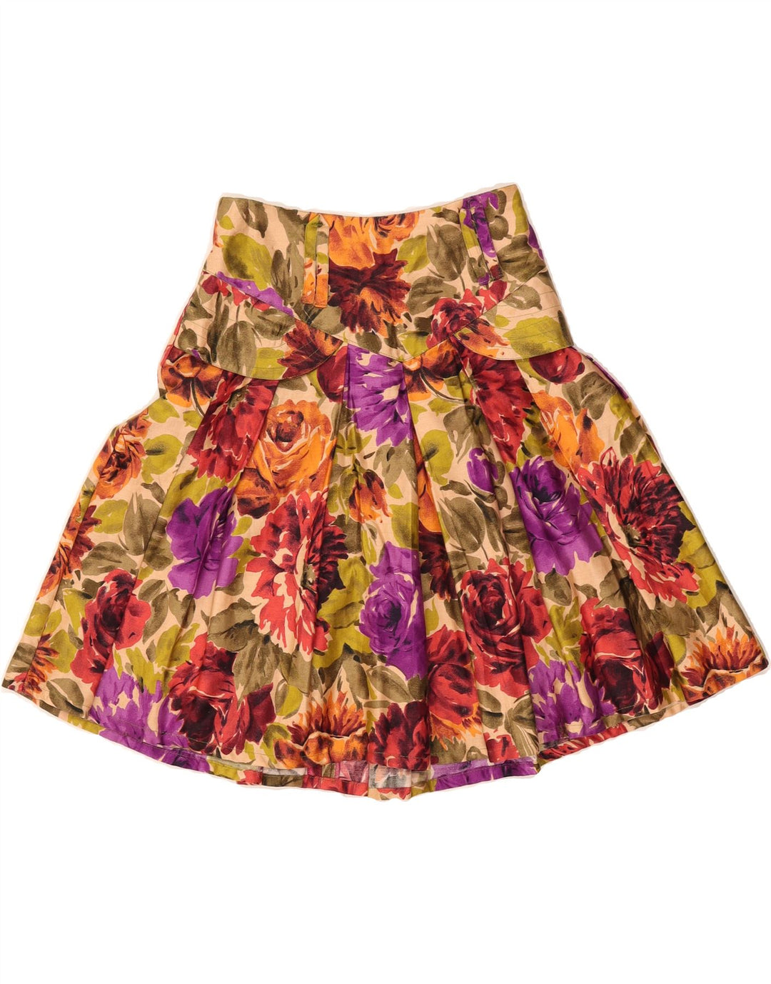 VINTAGE Womens Pleated Skirt W28 Medium Multicoloured Floral Viscose Vintage Vintage and Second-Hand Vintage from Messina Hembry 