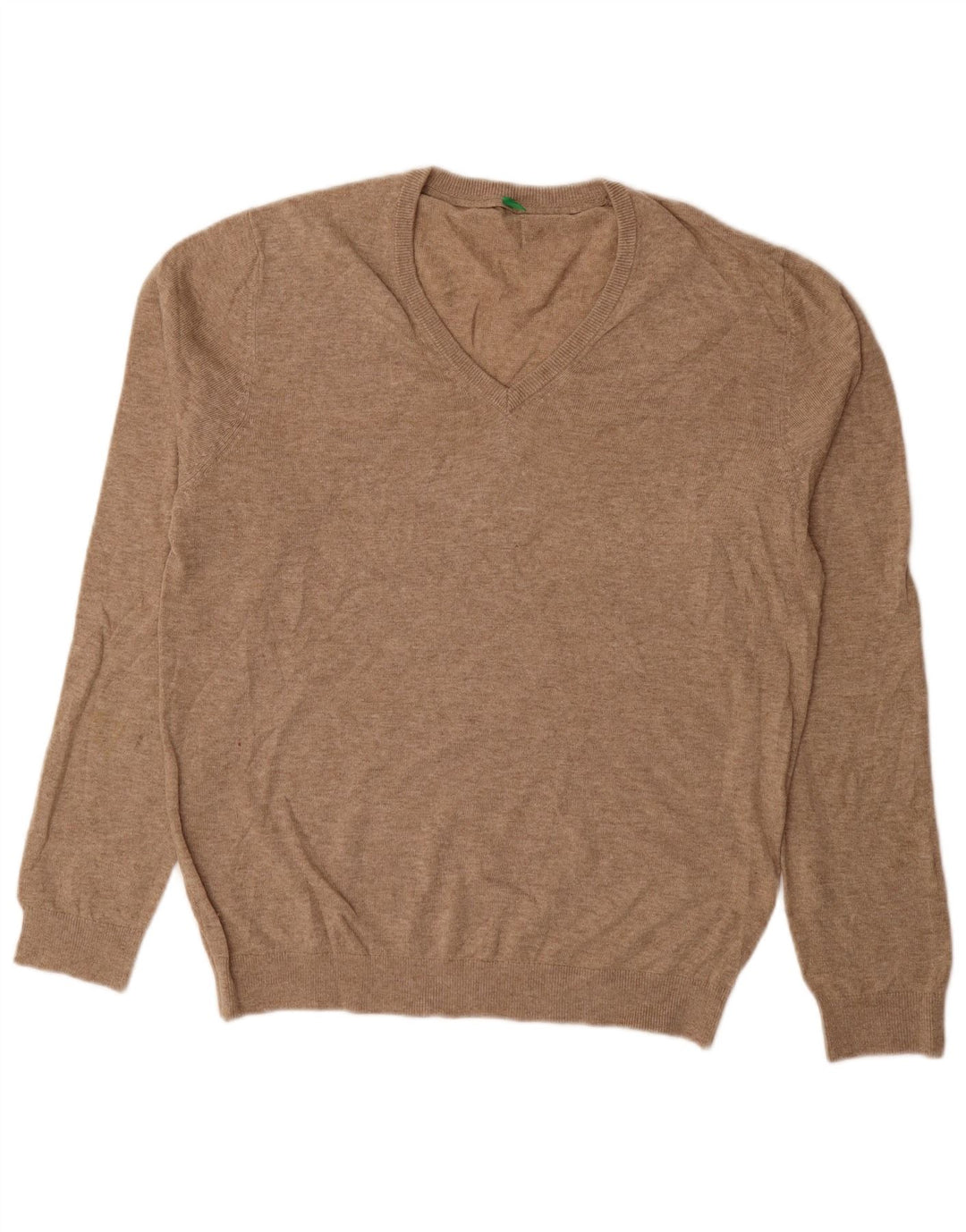 BENETTON Mens V-Neck Jumper Sweater Large Beige