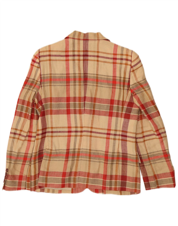 DAKS Womens 2 Button Blazer Jacket UK 14 Large Beige Check Linen