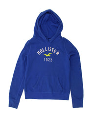 HOLLISTER Womens Graphic Hoodie Jumper UK 14 Medium Blue Cotton