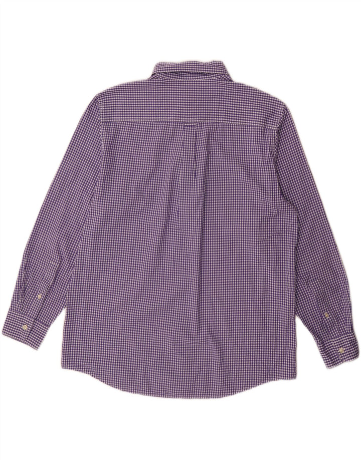 Chaps Mens Easy Care Shirt Large Purple Gingham Cotton
