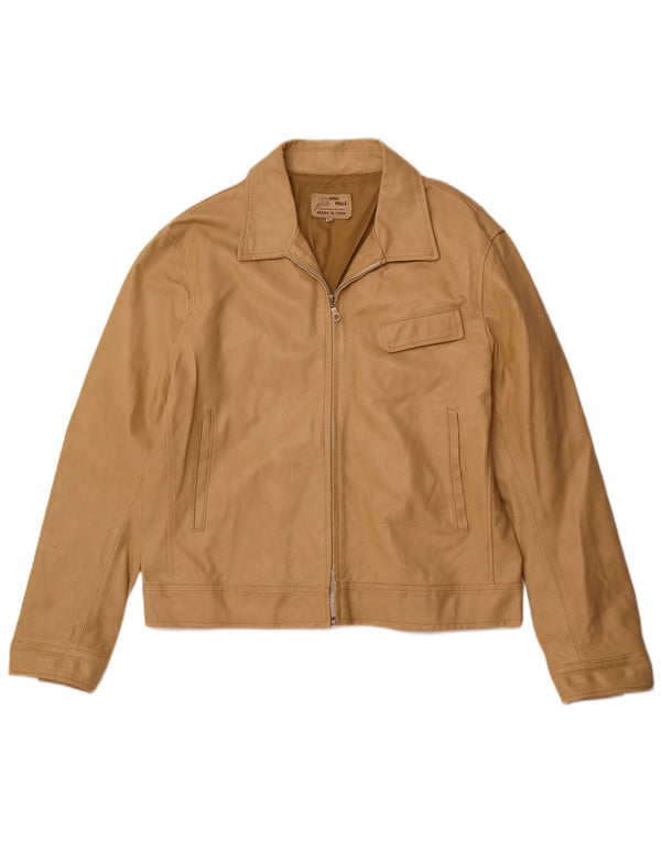 VINTAGE Womens Leather Jacket UK 18 XL Beige Leather