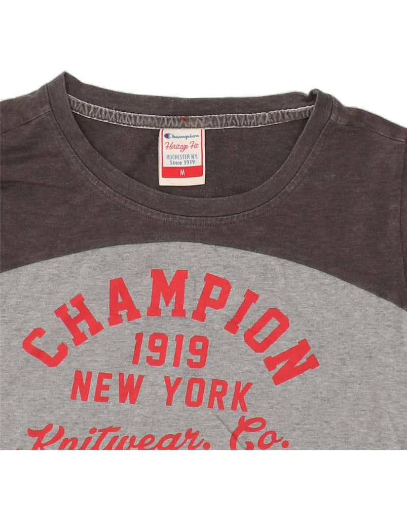 CHAMPION Womens Heritage Fit Graphic T-Shirt Top UK 12 Medium Grey | Vintage Champion | Thrift | Second-Hand Champion | Used Clothing | Messina Hembry 