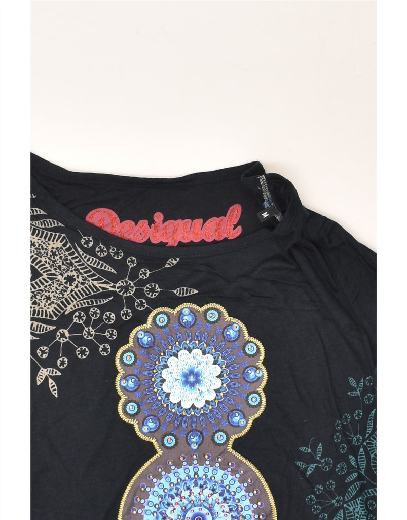 DESIGUAL Womens Graphic Top Long Sleeve UK 12 Medium Navy Blue Floral | Vintage Desigual | Thrift | Second-Hand Desigual | Used Clothing | Messina Hembry 