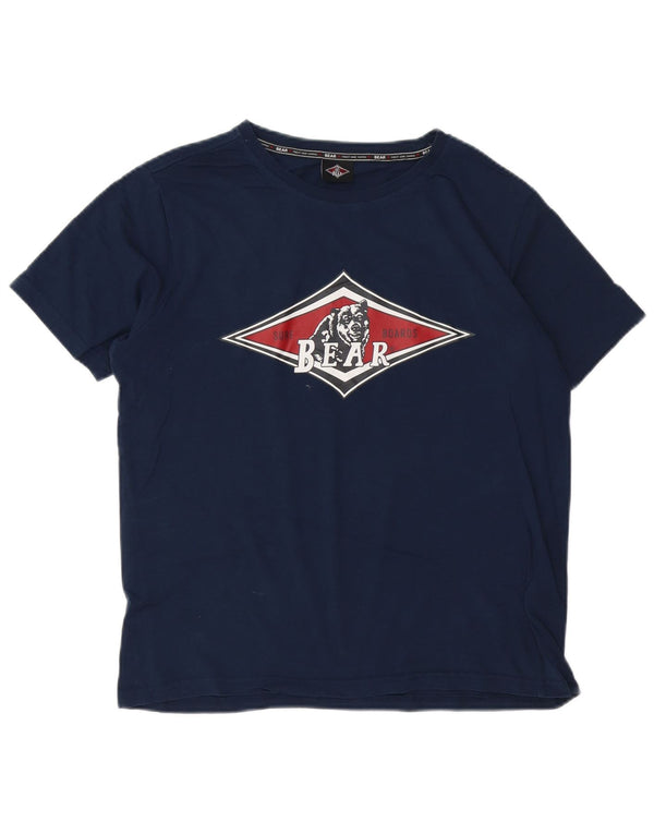 Bear Mens Graphic T-Shirt Top Small Navy Blue Cotton