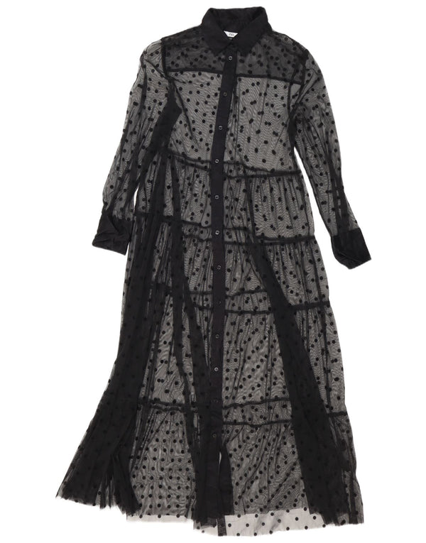 Zara Womens See Through Oversized Shirt Dress UK 6 XS Black Polka Dot