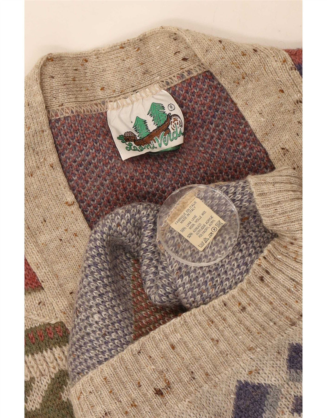 Vintage Mens Cardigan Sweater Large Multicoloured Geometric Wool