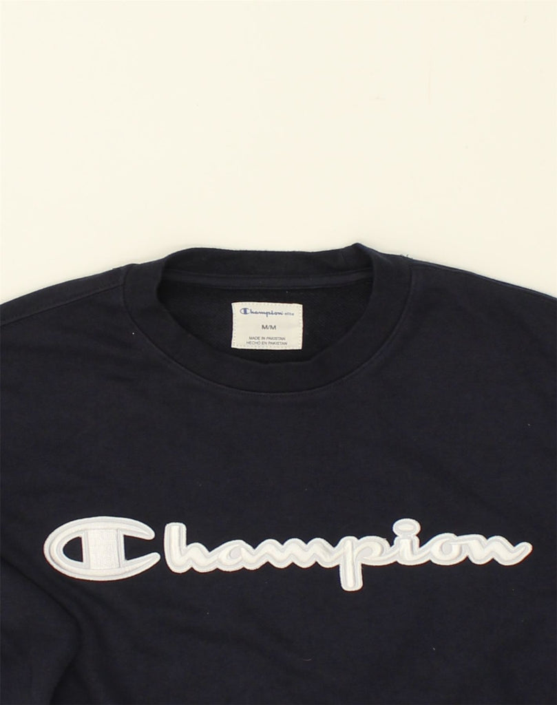 CHAMPION Mens Graphic Sweatshirt Jumper Medium Navy Blue Cotton | Vintage Champion | Thrift | Second-Hand Champion | Used Clothing | Messina Hembry 