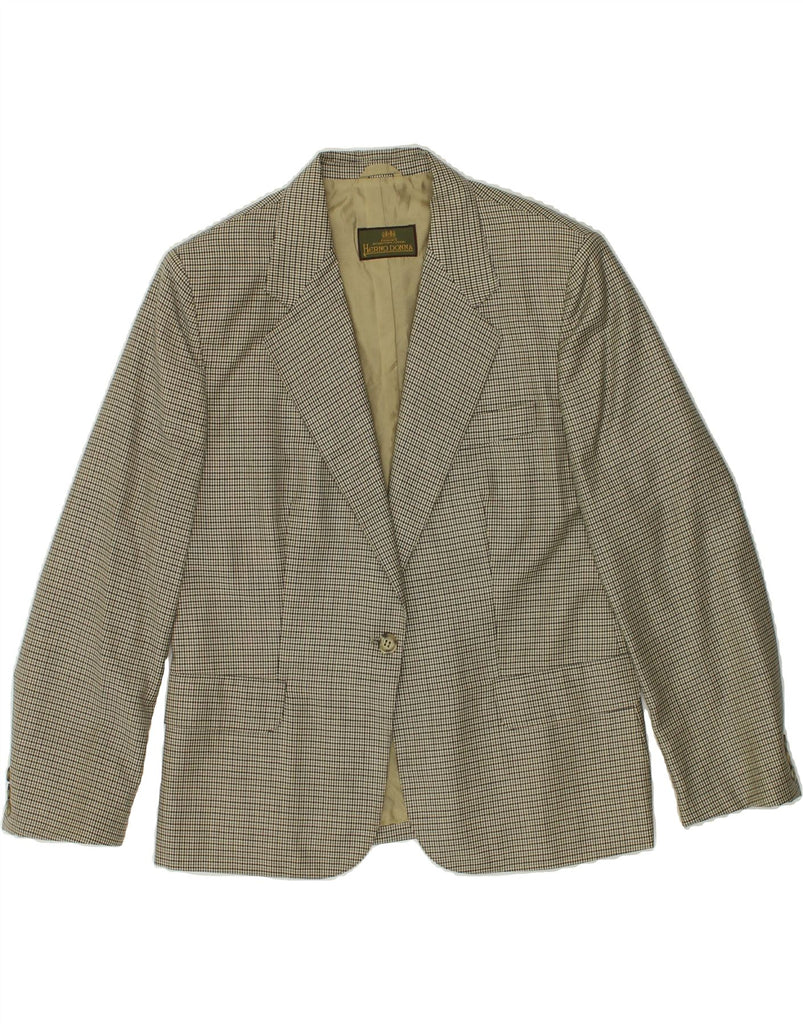 HERNO DONNA Womens 1 Button Blazer Jacket IT 46 Large Beige Houndstooth | Vintage Herno Donna | Thrift | Second-Hand Herno Donna | Used Clothing | Messina Hembry 