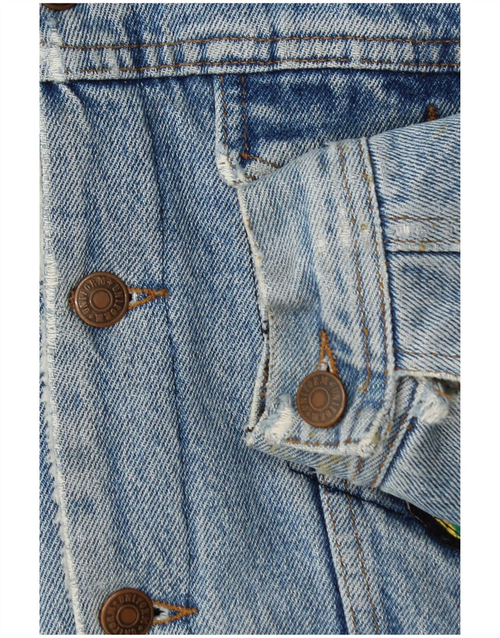 Uniform Mens Graphic Denim Sherpa Jacket UK 36 Small Blue