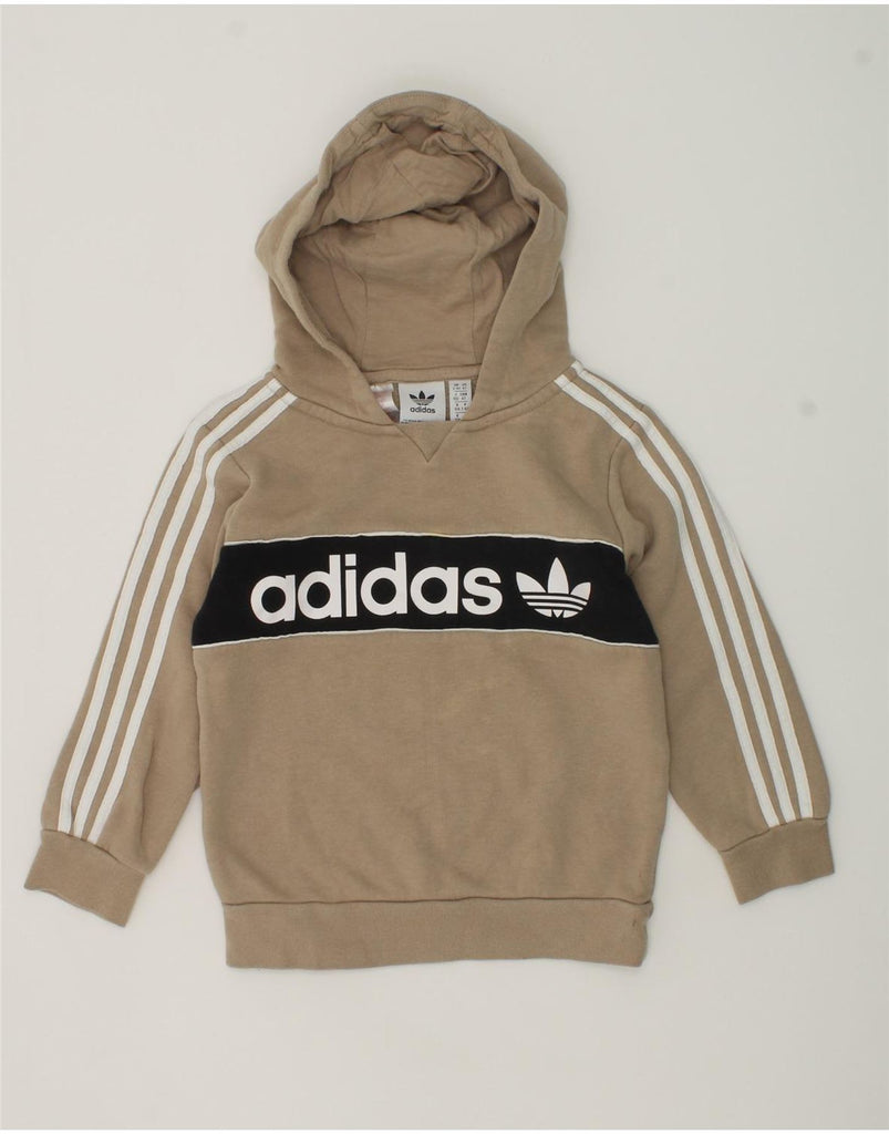 ADIDAS Girls Graphic Hoodie Jumper 3-4 Years Beige Colourblock Cotton | Vintage Adidas | Thrift | Second-Hand Adidas | Used Clothing | Messina Hembry 