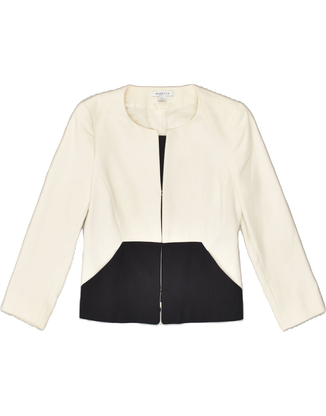 MARELLA Womens Blazer Jacket UK 8 Small Off White Colourblock Cotton | Vintage Marella | Thrift | Second-Hand Marella | Used Clothing | Messina Hembry 