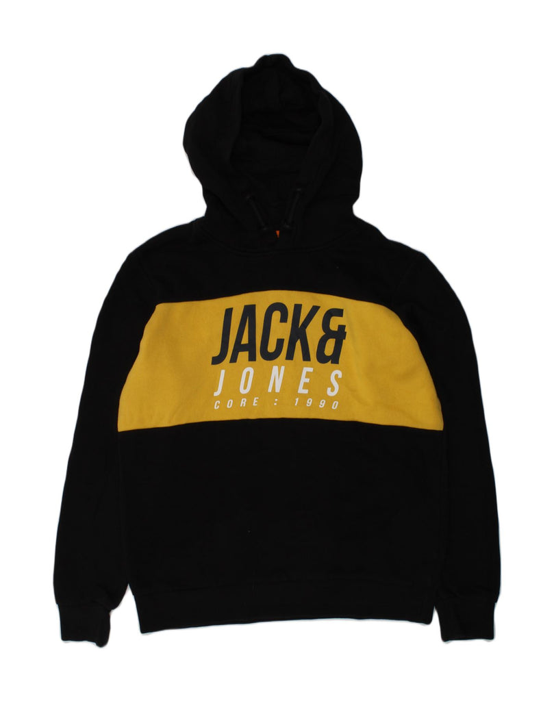 JACK & JONES Boys Graphic Hoodie Jumper 14-15 Years Black Colourblock | Vintage Jack & Jones | Thrift | Second-Hand Jack & Jones | Used Clothing | Messina Hembry 