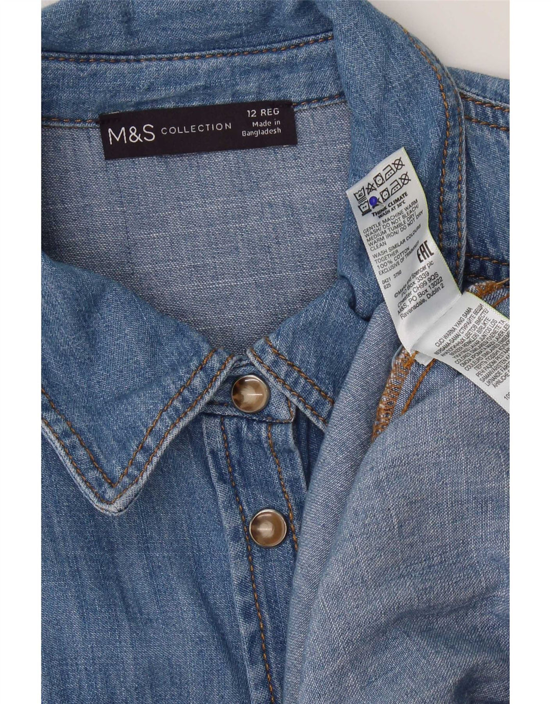 Marks & Spencer Womens Denim Shirt Dress UK 12 Medium Blue Cotton