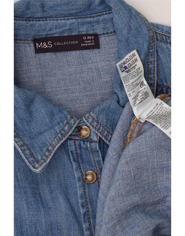 Marks & Spencer Womens Denim Shirt Dress UK 12 Medium Blue Cotton