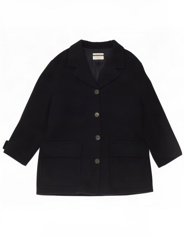 Benetton Womens Overcoat IT 44 Medium Navy Blue Wool