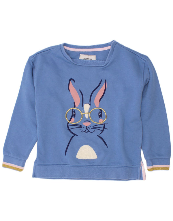 Joules Girls Graphic Sweatshirt Jumper 5-6 Years Blue Cotton