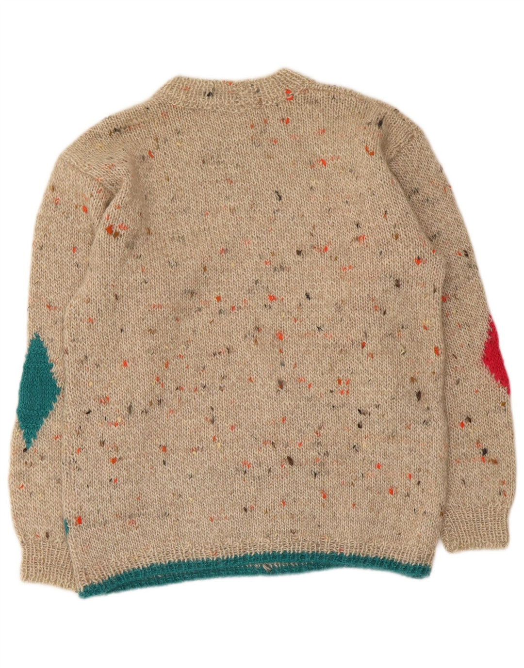 Vintage Womens Turtle Neck Jumper Sweater UK 14 Medium Beige Argyle/Diamond