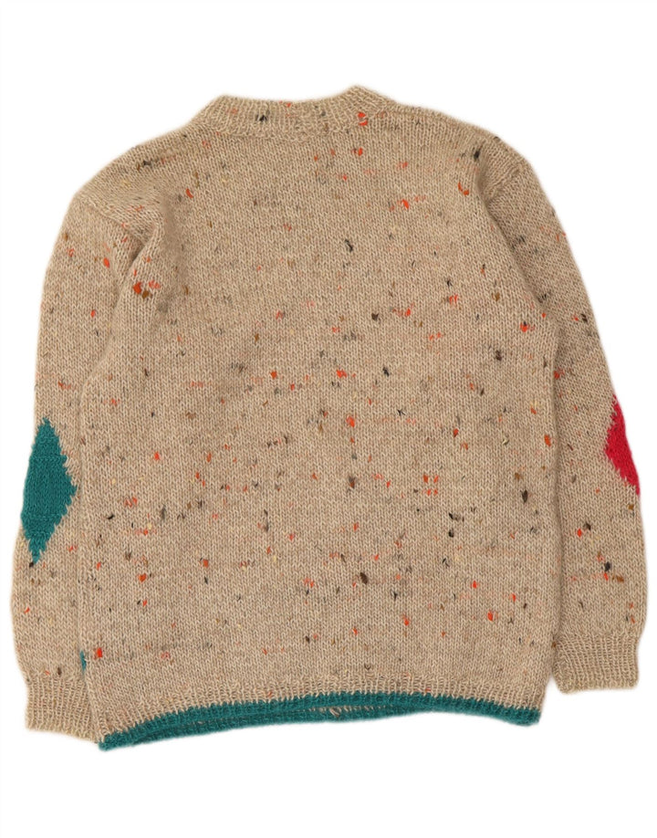 Vintage Womens Turtle Neck Jumper Sweater UK 14 Medium Beige Argyle/Diamond