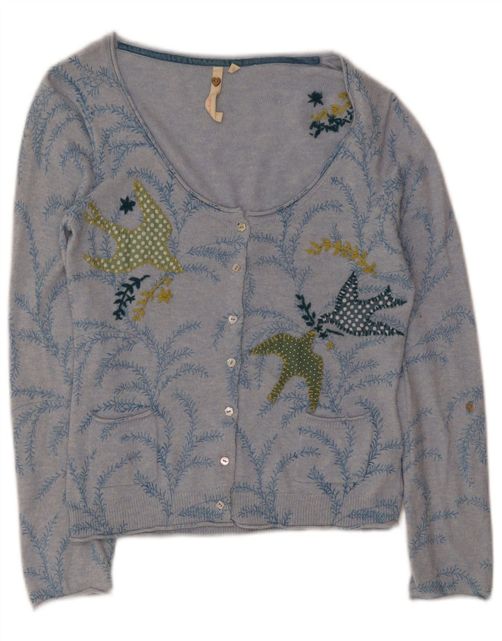 White Stuff Womens Abstract Pattern Cardigan Sweater UK 10 Small Blue