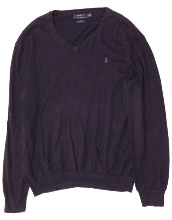 Polo Ralph Lauren Mens Slim Fit V-Neck Jumper Sweater Large Navy Blue