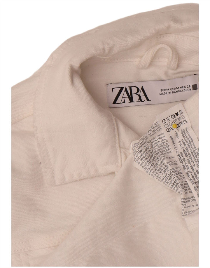 Zara Womens Crop Denim Jacket UK 14 Medium White Cotton