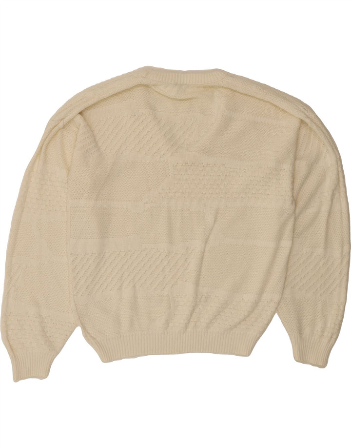 VINTAGE Mens V-Neck Jumper Sweater XL Off White Cotton Vintage Vintage and Second-Hand Vintage from Messina Hembry 