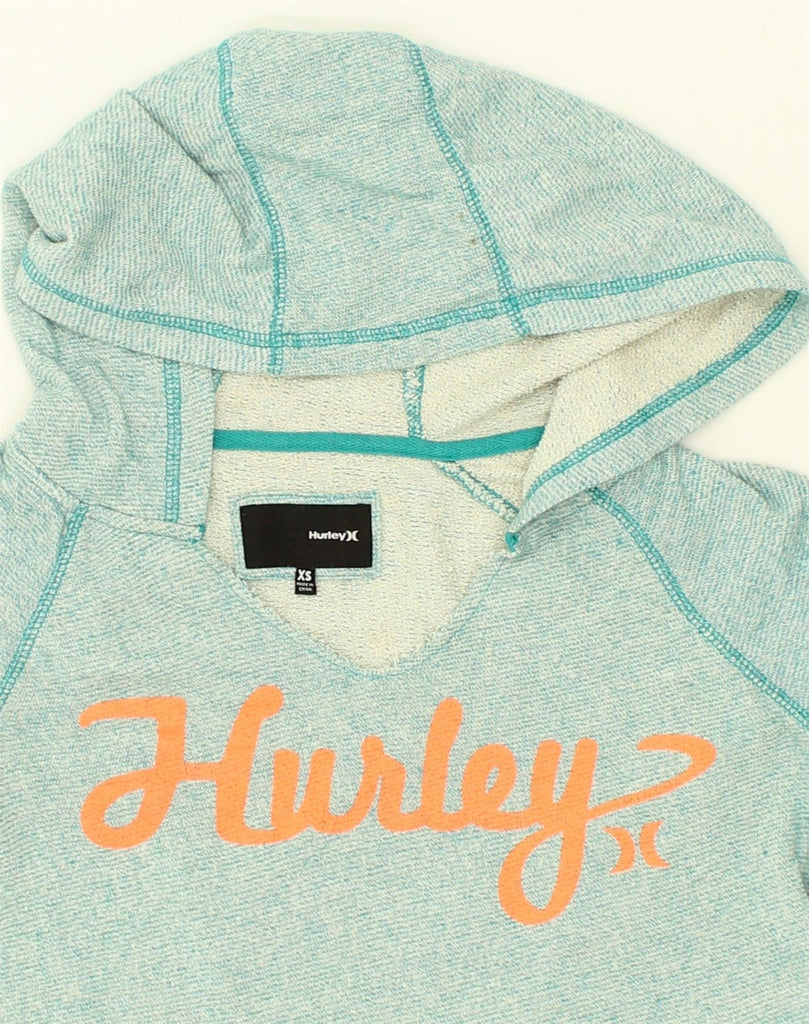 HURLEY Womens Graphic Hoodie Jumper UK 4 XS Green Cotton | Vintage Hurley | Thrift | Second-Hand Hurley | Used Clothing | Messina Hembry 