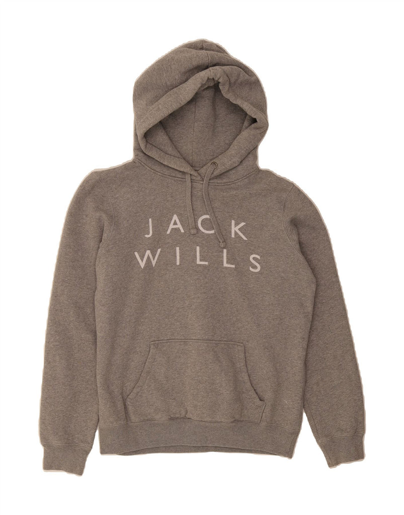 JACK WILLS Womens Classic Fit Graphic Hoodie Jumper UK 12 Medium Grey Vintage Jack Wills and Second-Hand Jack Wills from Messina Hembry 