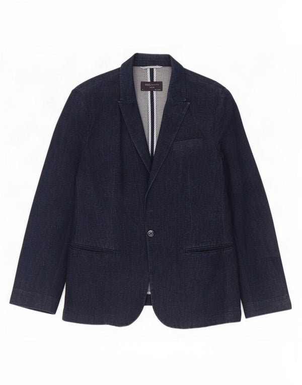 Marks & Spencer Womens 1 Button Blazer Jacket UK 14 Medium Navy Blue