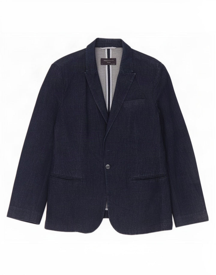 Marks & Spencer Womens 1 Button Blazer Jacket UK 14 Medium Navy Blue