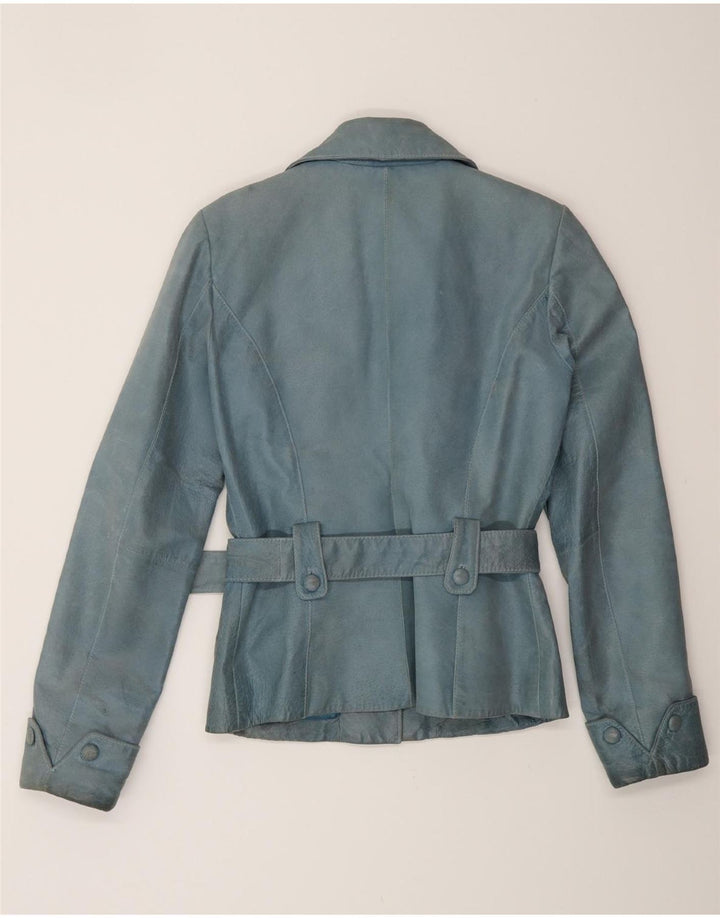 VINTAGE Womens Leather Jacket UK 12 Medium Blue