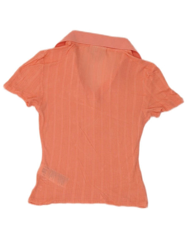 Calvin Klein Jeans Womens Polo Shirt UK 6 XS Orange Striped Modal
