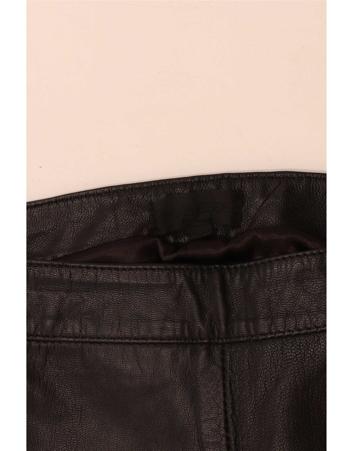 Vintage Womens Slim Leather Trousers Large W30 L28 Black Leather