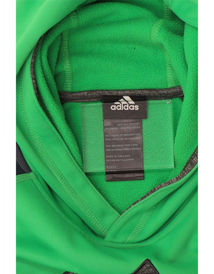 ADIDAS Boys Climawarm Hoodie Jumper 10-11 Years Medium Green Colourblock