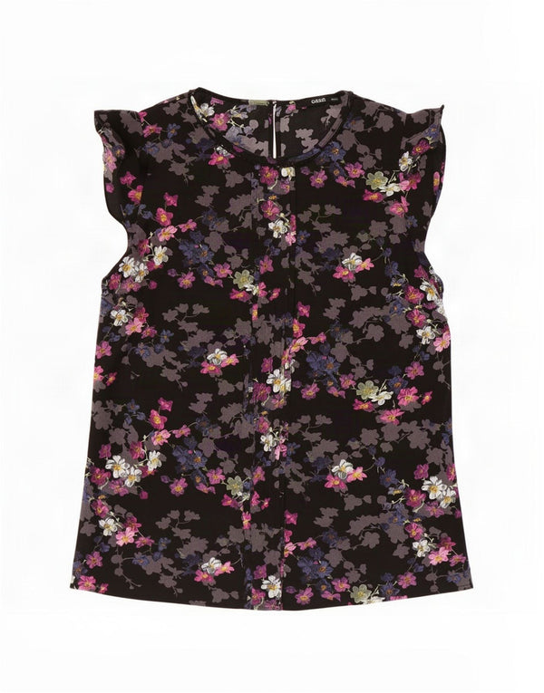Oasis Womens Blouse Top UK 12 Medium Black Floral Polyester