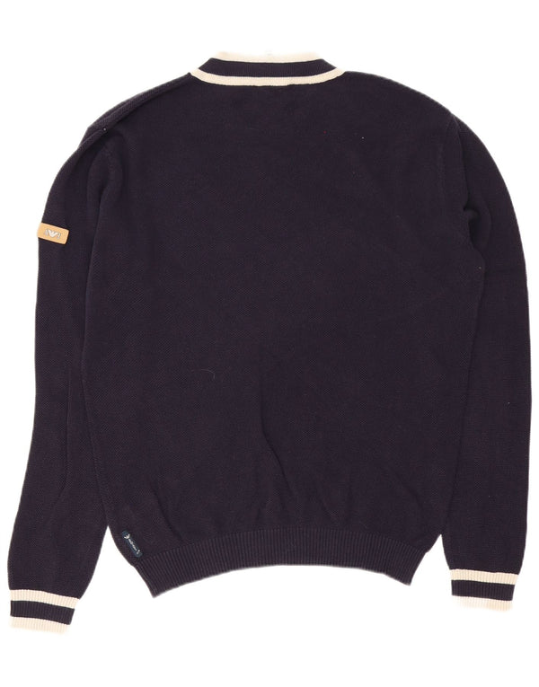 Armani Jeans Mens V-Neck Jumper Sweater Large Navy Blue Cotton