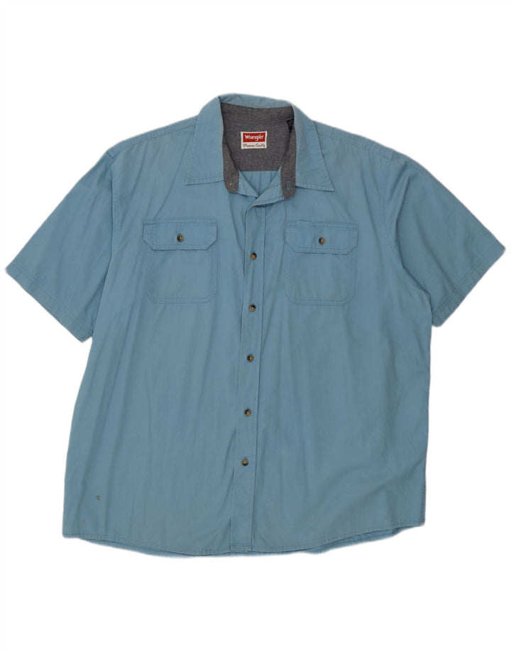 Wrangler Mens Short Sleeve Shirt XL Blue Cotton