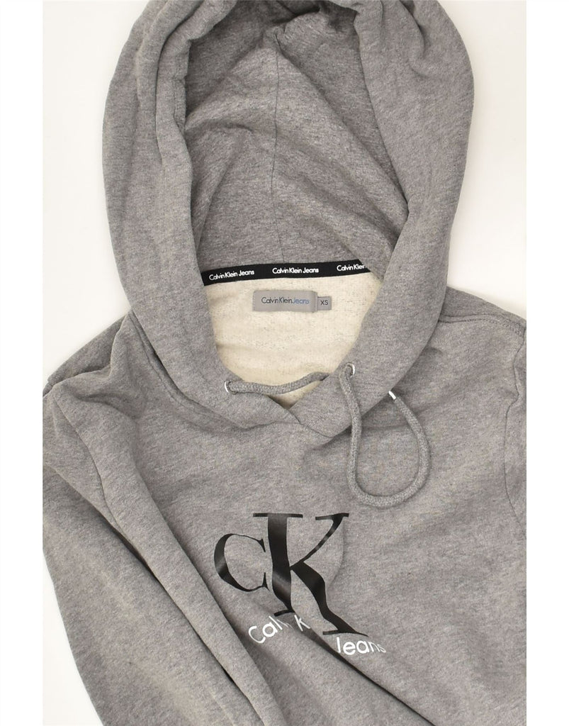 CALVIN KLEIN Womens Graphic Hoodie Jumper UK 6 XS Grey Cotton | Vintage Calvin Klein | Thrift | Second-Hand Calvin Klein | Used Clothing | Messina Hembry 