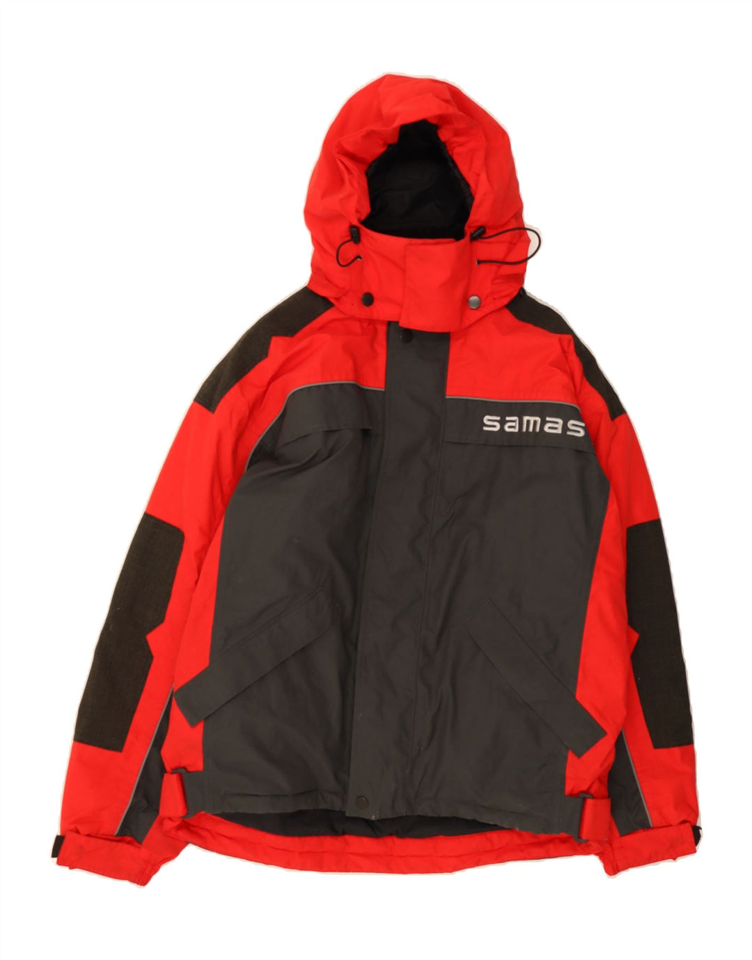 SAMAS Mens Hooded Windbreaker Jacket UK 42 XL Red Colourblock Polyester Vintage Samas and Second-Hand Samas from Messina Hembry 