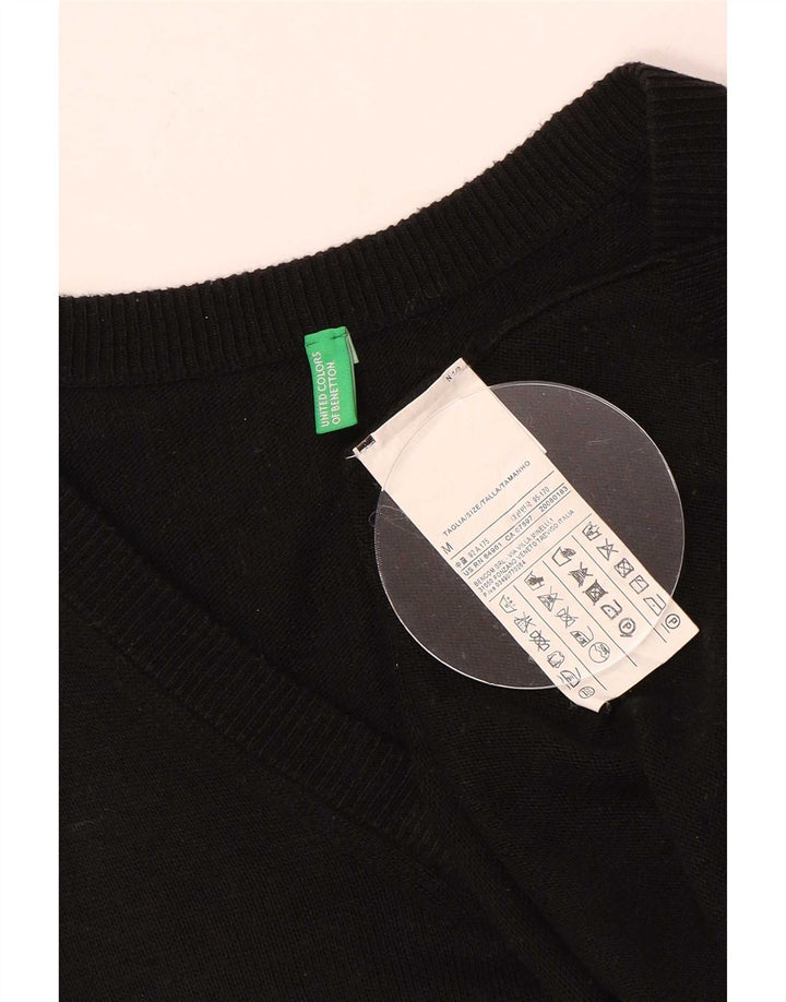 Benetton Mens V-Neck Jumper Sweater Medium Black Acrylic