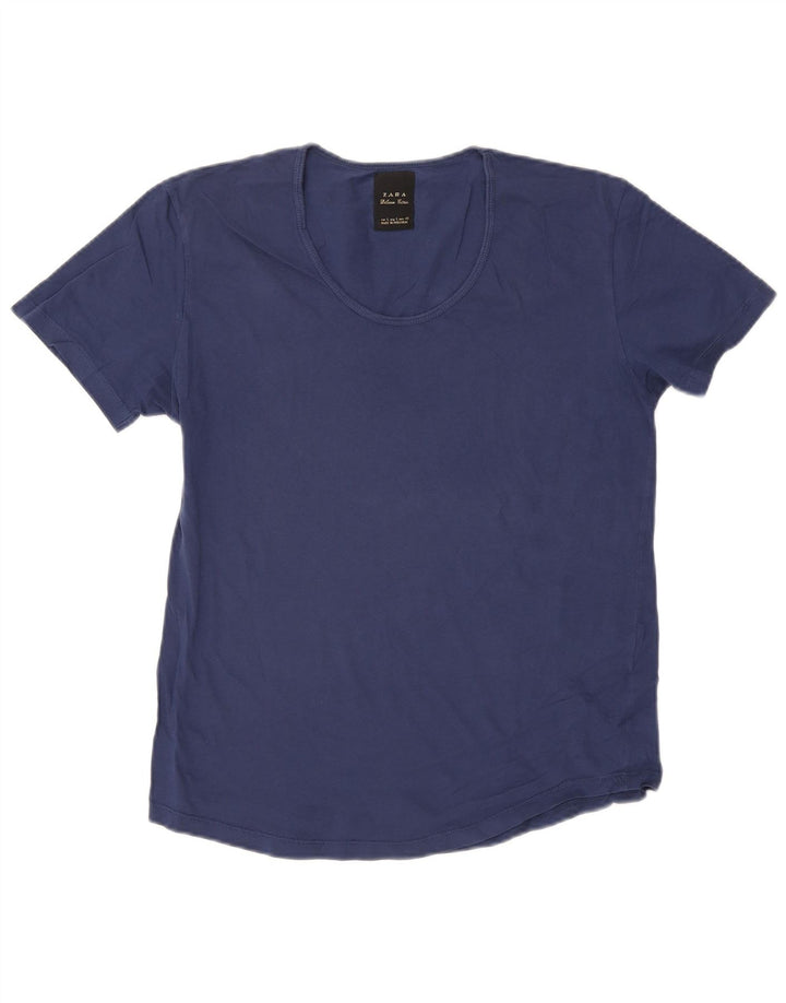 ZARA Womens T-Shirt Top UK 14 Large Navy Blue Cotton