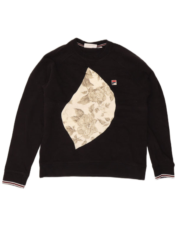 Fila Mens Graphic Sweatshirt Jumper Small Black Flecked Cotton