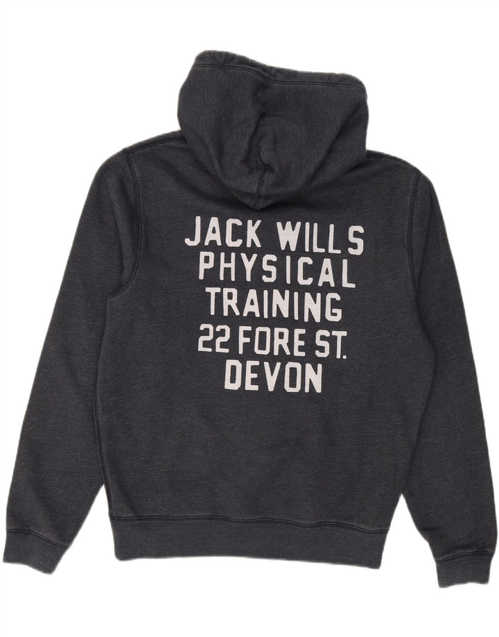 JACK WILLS Mens Graphic Hoodie Jumper Medium Navy Blue Cotton Vintage Jack Wills and Second-Hand Jack Wills from Messina Hembry 