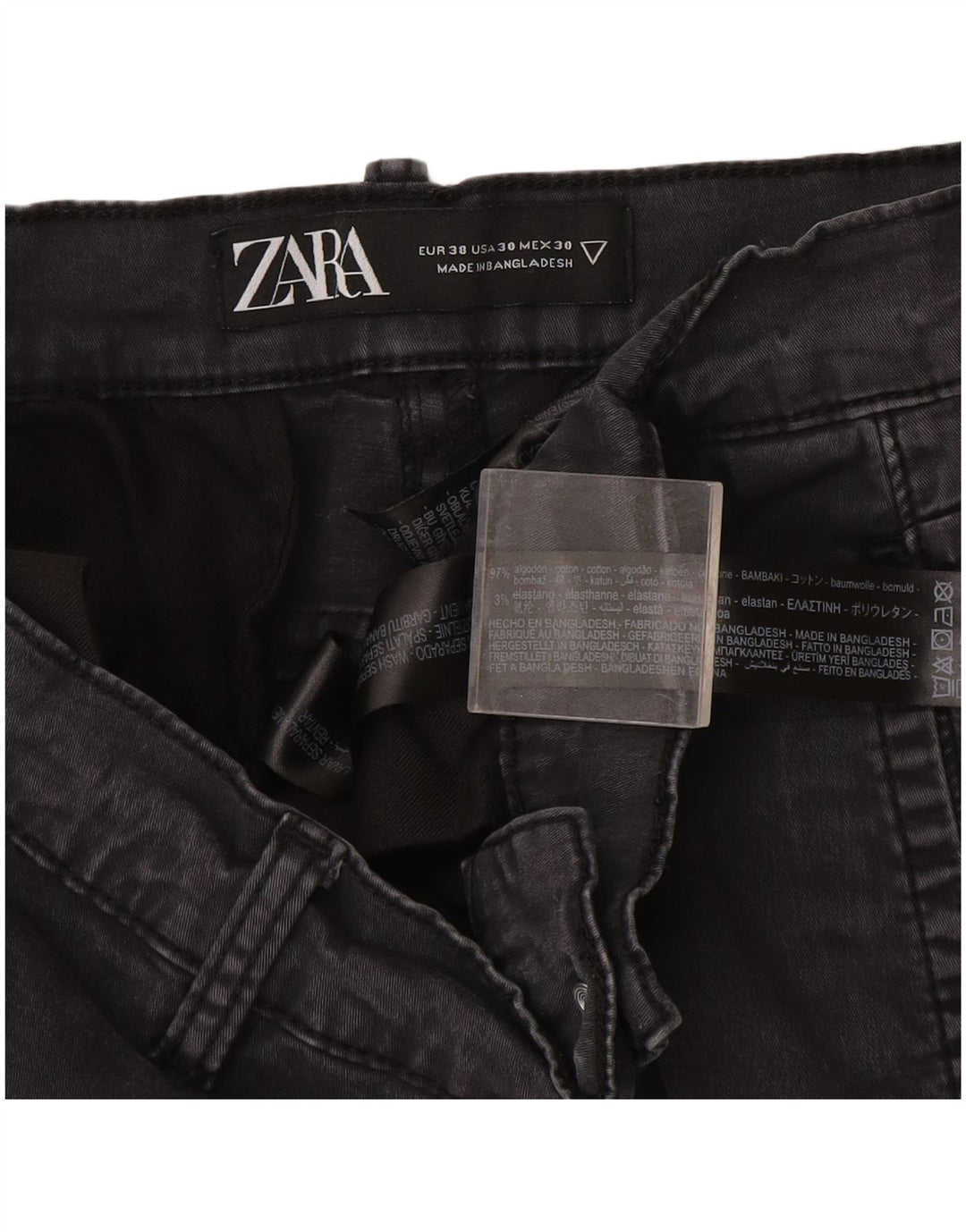 Zara Mens Slim Cargo Trousers EU 38 Small W30 L30 Grey Cotton