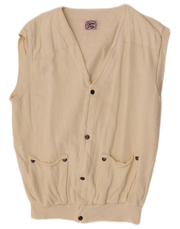 Vintage Mens Sleeveless Cardigan Sweater Large Off White Cotton