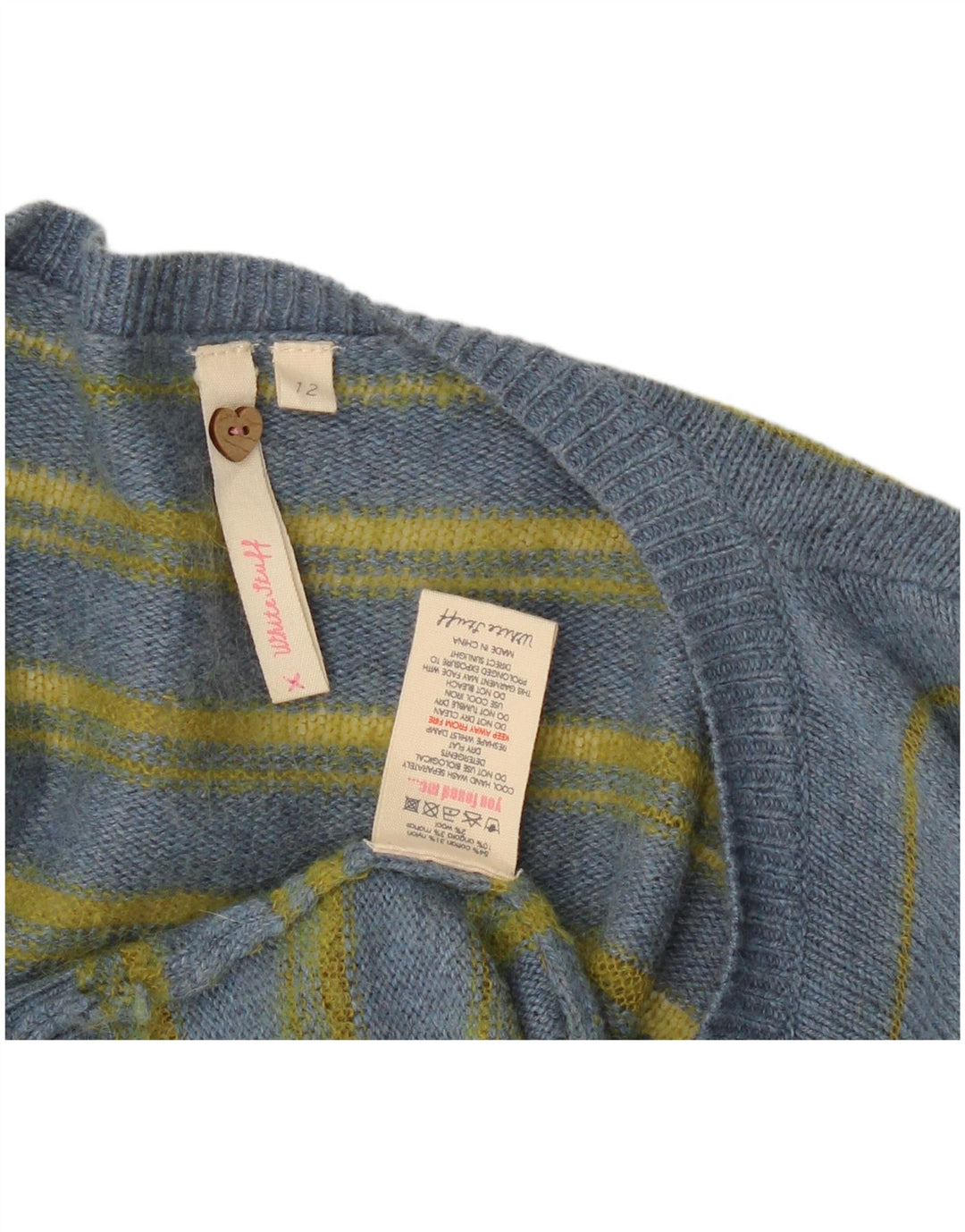 White Stuff Womens Open Cardigan Sweater UK 12 Medium Blue Striped Cotton