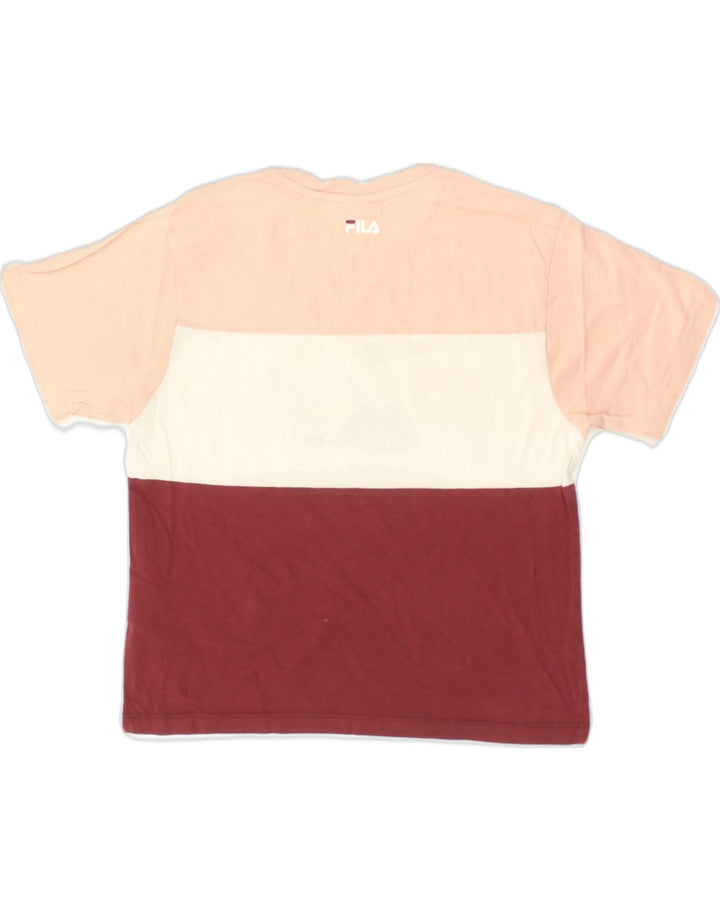 FILA Womens Graphic T-Shirt Top UK 10 Small Burgundy Colourblock Cotton | Vintage Fila | Thrift | Second-Hand Fila | Used Clothing | Messina Hembry 